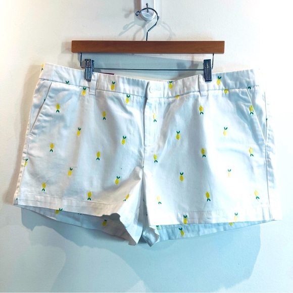MERONA Sz 18 Embroidered Lemons Chino Style  3” Inseam Front Pockets Shorts NEW - Picture 1 of 8